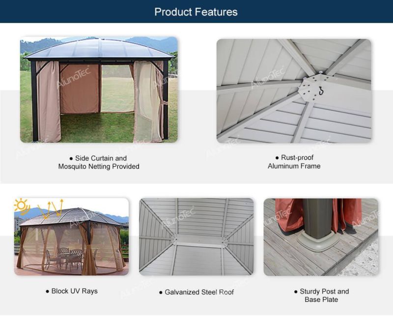 Customized Outdoor Patio Windproof Metal Pavilion Pergola Garden Canopy Awning Roof Backyard Gazebo