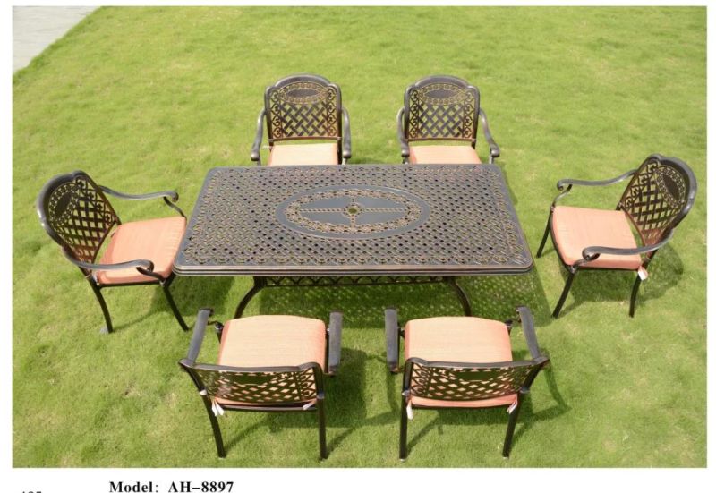 Outdoor Garden 7 Pieces Cast Furniture Sets Includes 4 Standard Chairs and 2 Swivel Chairs and 1 Table