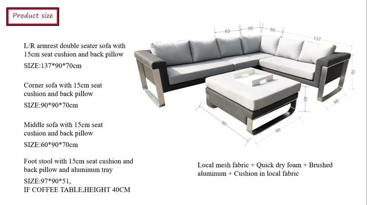 China Modern Designs Comfortable Patio Garden Aluminium Contemporary Sofa Set Fabric Outdoor Sectional Sofas