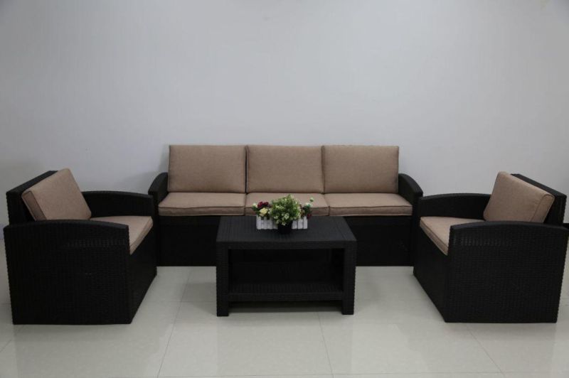 5 Seat Lenon Color Resin Rattan Injection Sofa