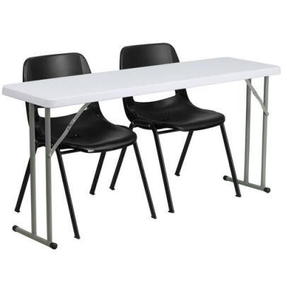 8-Foot Plastic Folding Training Table Set with White Plastic Folding Chairs
