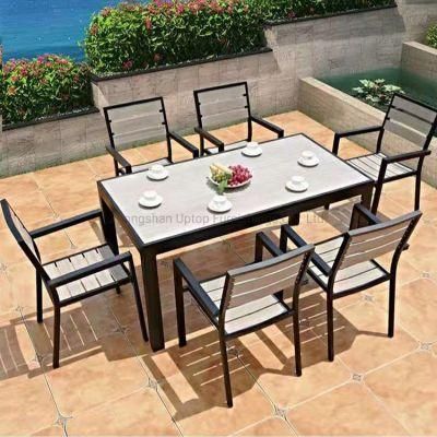 Outdoor Furniture Aluminum Frame Plastic Wooden Tables and Chairs Restaurant Sets (SP-OC721)