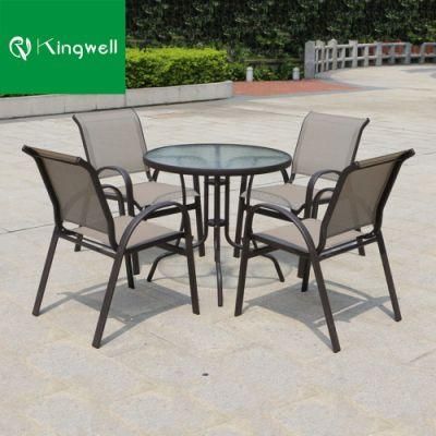 Garden Brown Mesh Chairs with Round Glass Table for Cafe