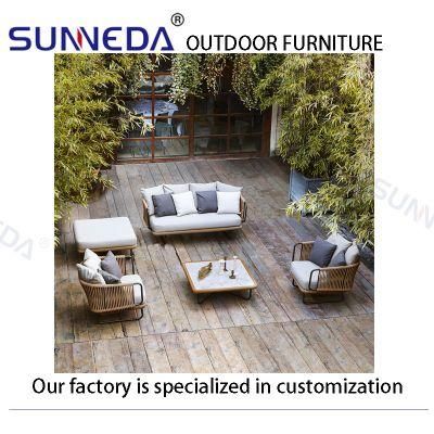 Outdoor Contemporary Aluminum Frame Tea Table with Transparent Glass