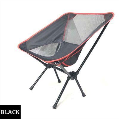 Black Outdoor Portable Folding Chair Beach Chair Camping Fishing Space Chair