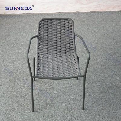 Modern Aluminum Frame Outdoor Flat Webbing Rattan Dining Chair Garden Sets