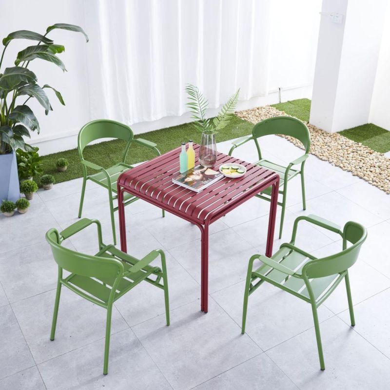 2021 Aluminum Metal Dining Table and Chairs Set Stackable Side Chair