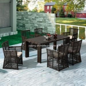 High Quality Outdoor Garden Big Size Rectangle PE-Rattan Dining Chair with Rectangle Table (YT605)