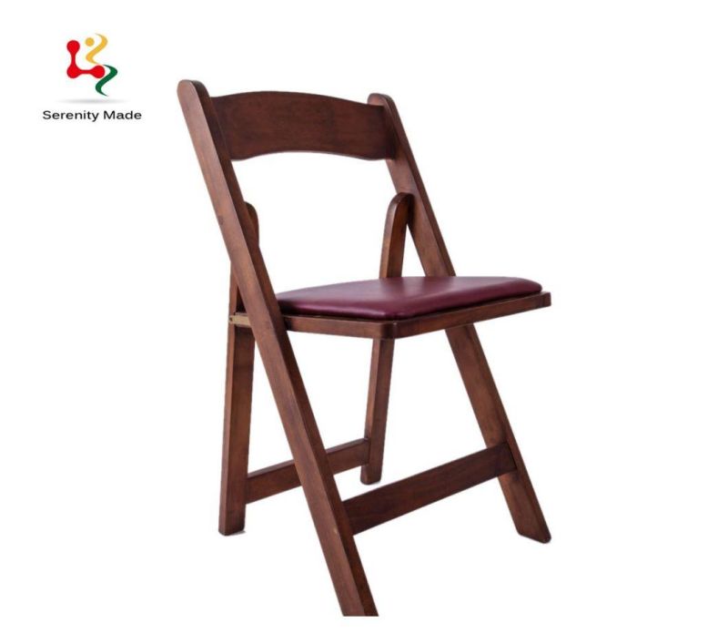 Event Furniture Wooden Frame Folding Leather Seat Dining Chairs with Footstep