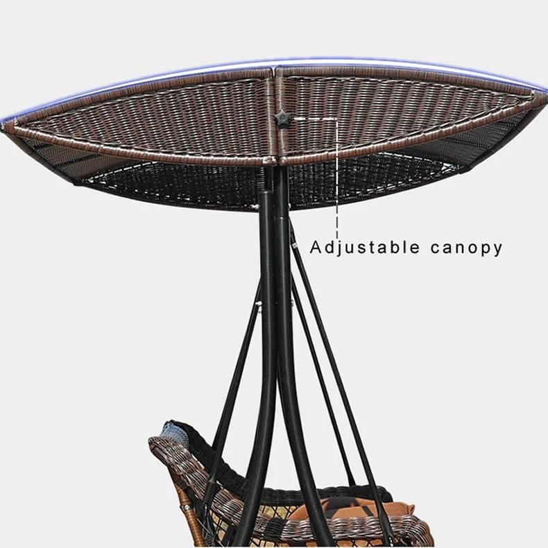 Double Outdoor Rattan Swings Lounge Chair with Cushion and Canopy