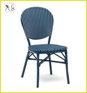 Hot Sale Factory Price Beach Navy Blue Rattan Metal Stackable Dining Chair