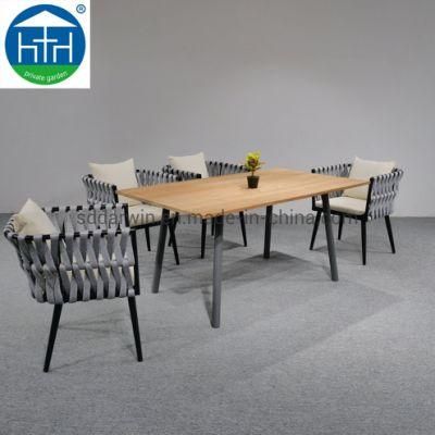Outdoor Rope Woven Teak Frame for Hotel Wood Table and Chair Dining Set