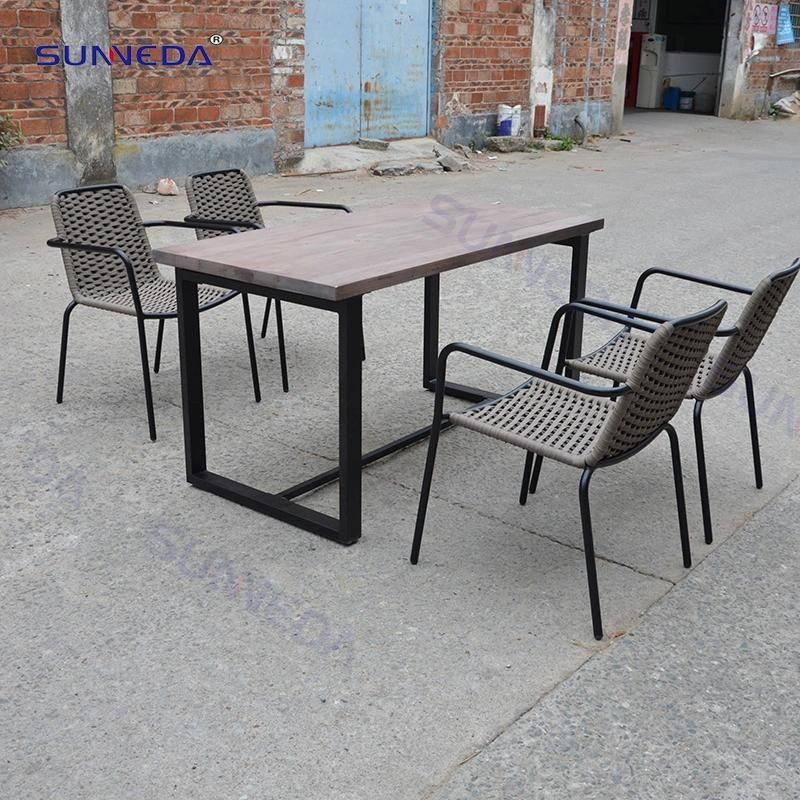 Teak Wood Outdoor Table Garden Aluminum Furniture Dining Table Set for Hotel Dining Room