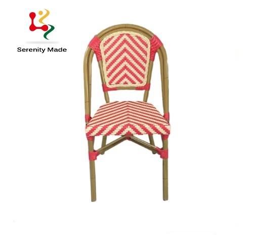 Hot Sale Outdoor Furniture French Style Colourful Restaurant Cafe Coffee Shop Rattan Aluminium Frame Dining Chair