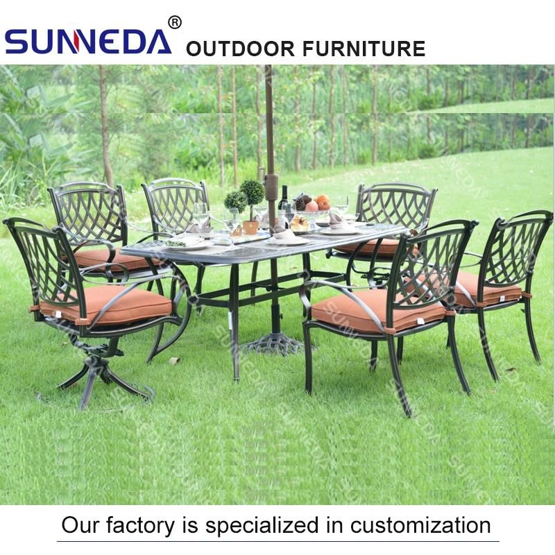 Sales of Outdoor Hollow Cast Aluminum Dining Table and Chair Combination Villa Courtyard European Style Retro Furniture
