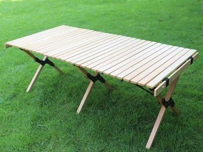 Camping Folding Wooden Table Garden Portable Egg Roll Picnic Desk
