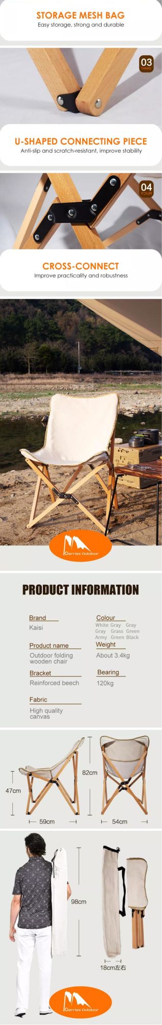 Wholesale Factory Price Portable Folding Wood Canvas Folding Chair