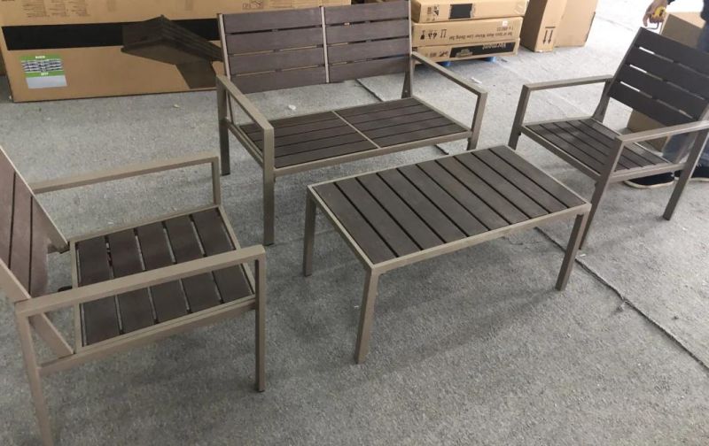 modern Outdoor Steel Restaurant Dining Table Sets and Chairs Steel Rope in Cuppchino Patio Sofa Sets for Patio Garden Furniture in Hotel and Canteen Virgin Use