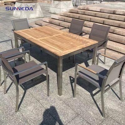 Luxury Teak Wood Stainless Steel Furniture Outdoor Patio Furniture Teak out Door Garden Tables Dining Set
