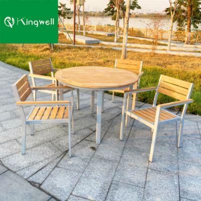 New Design Outdoor Aluminum Teak Wood Furniture Dining Round Table Set for Restaurant