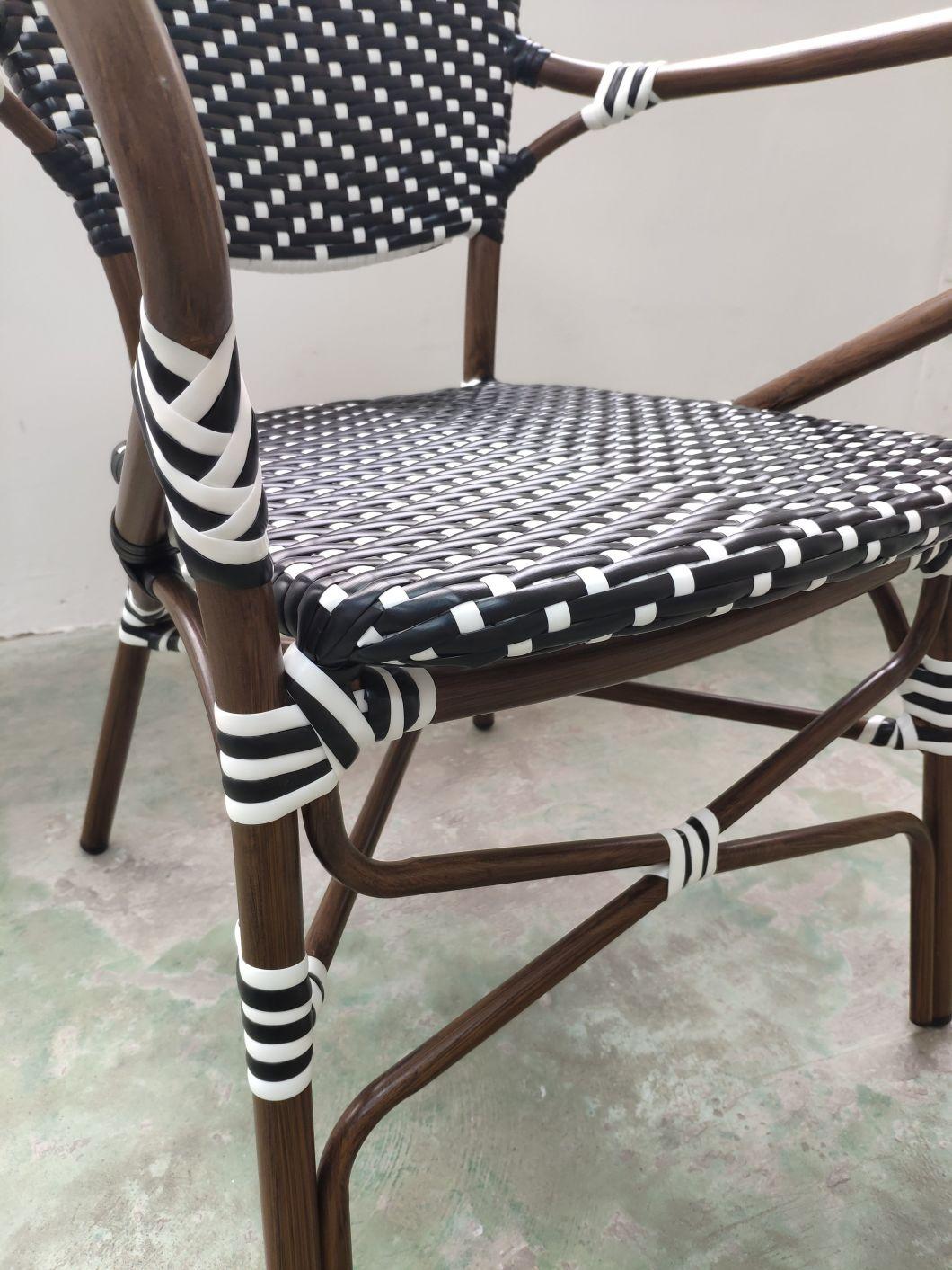 Factory Supply French Style Stackable Cafe Bar Outdoor Restaurant Rattan Garden Furniture