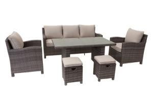 Garden Aluminum Rattan Wicker Conversation Furniture Sofa Set with Footrest