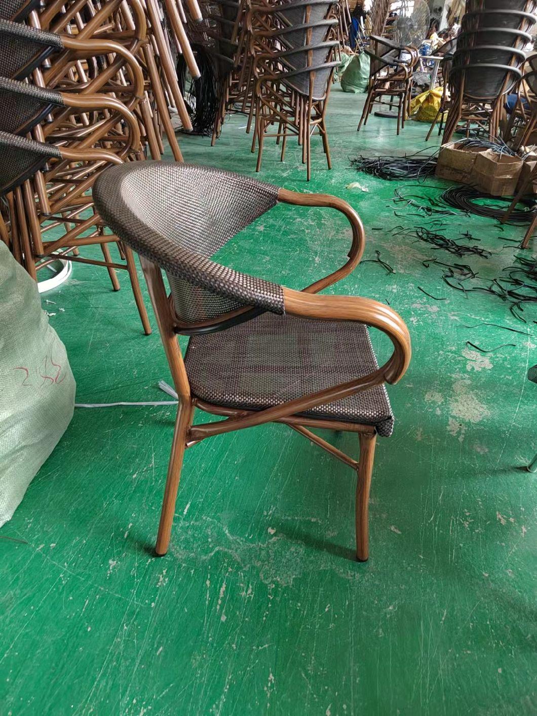 Textilene Aluminum Frame Plastic Rattan Outdoor Stackable Dining Chair