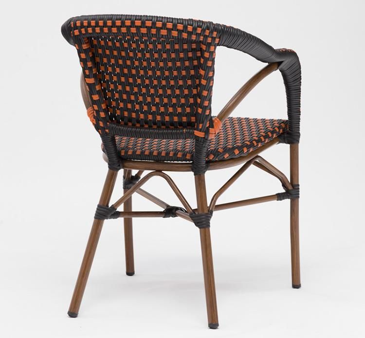 High Quality Stacking Weather Proof Outdoor French Vintage Alominium Rattan Bistro Dining Chair