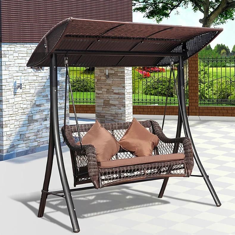 Double Outdoor Rattan Swings Lounge Chair with Cushion and Canopy