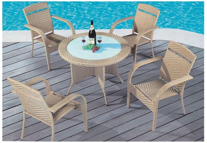 Rattan Outdoor Furniture Sets for Garden Coffee Table Chairs, Wicker Garden Furniture Sets with 4PCS Chairs and 1 Table