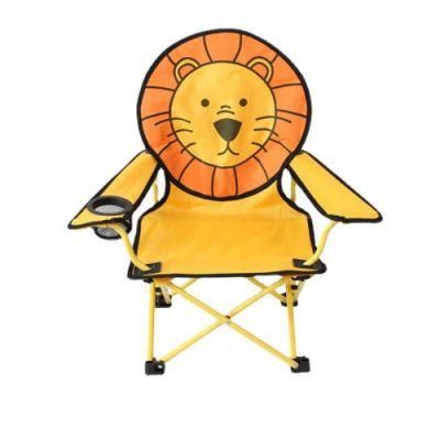 Children Camping Chairs Cartoon Folding Chair Lion Puppy Design Armchair with Cup Holder Folding Seat with Armrest and High Back Wyz19653