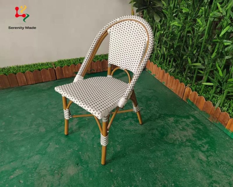 Outdoor Furniture Commercial Grade French Style Restaurant Cafe Coffee Shop Rattan Aluminium Frame Dining Chair