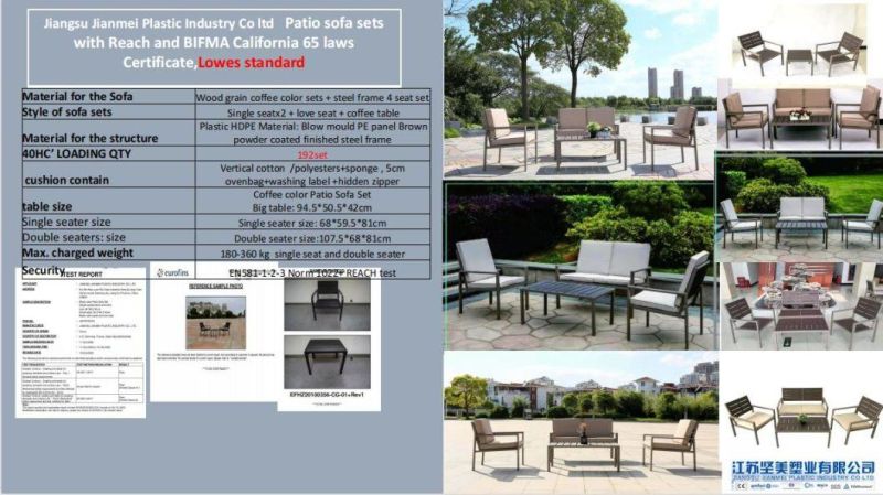 Plastic Patio Wood Grain Coffee Sets in 4 Seater in 1 Converstation Sets in Wooden Furniture Garden Outdoor Camping Patio Hotel Used for Camping Leisure Sofa