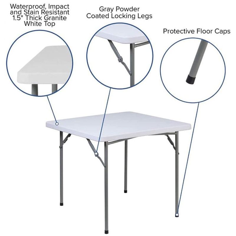 White Square Portable Outdoor Plastic Dining Table for 4 Person