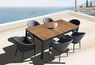 Modern Dining Table Plastic Wood Top and Fabric Chair Set