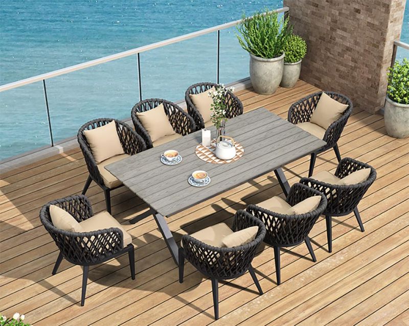 Aluminum Restaurant Table Woven Rope Chair Outdoor Home Furniture Set