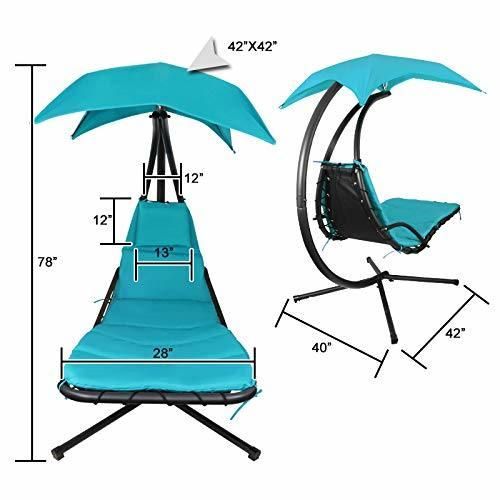 Giantex Hanging Chaise Lounger Chair Arc Stand Porch Swing Hammock Chair W/ Canopy Khaki Outdoor Furniture