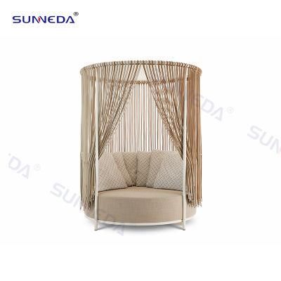 Tourism Hotel Resort Outdoor Garden Custom Braided Rope Curtain Sofa Bed Aluminium Alloy Metal Rattan Vine Garden Furniture Set