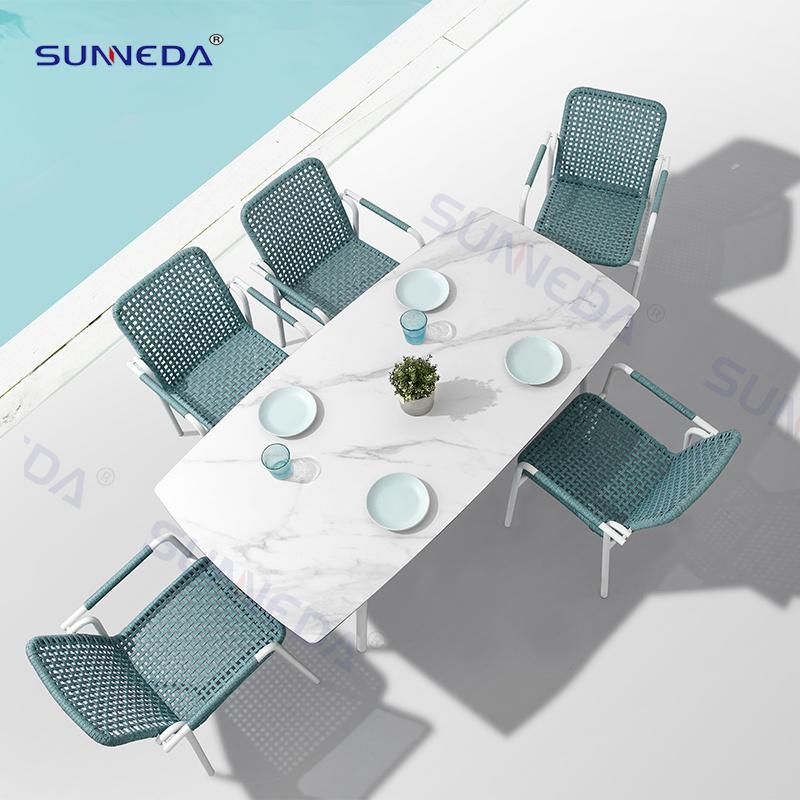 Modern Webbing Aluminum Dining Set Poolside Dining Chair