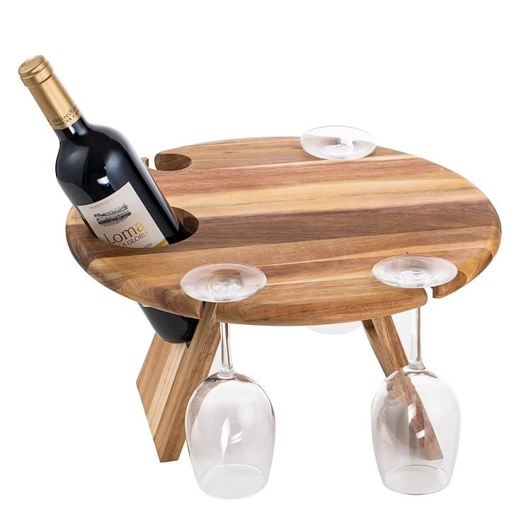 Bamboo Wood Outdoor Wine Table Picnic Table Beach Table for Camping Snacks