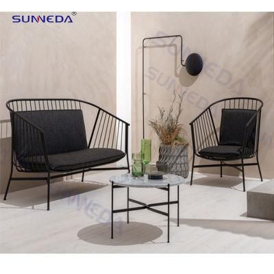 3 Pieces Outdoor Garden Set with Ceramic Top Table Cushioned Chairs