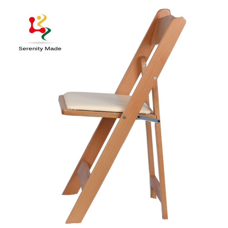 Event Furniture Wooden Frame Folding Leather Seat Dining Chairs with Footstep