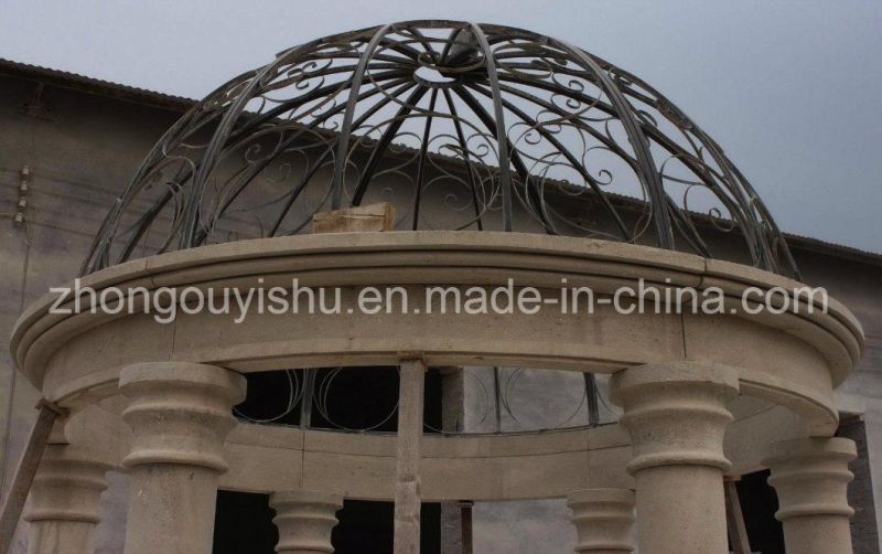 Stone Carving Natural Beige Marble Garden Gazebo