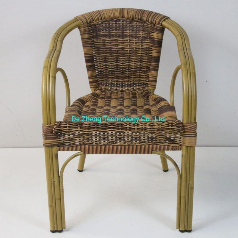 Bamboo Color Powder Coated Double Aluminum Tubes Reinforce Restaurant Cafe Rattan Furniture