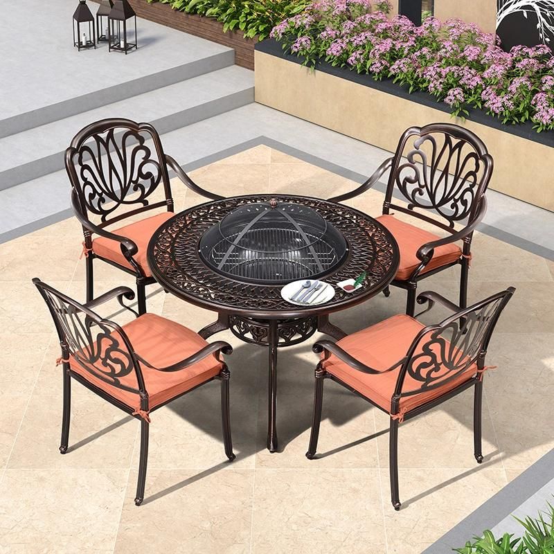 BBQ Garden/Patio Table and 4 Chair Set, Cast Aluminium Finished in Black, Cast Garden Furniture Sets