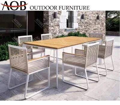 Modern Home Hotel Garden Restaurant Outdoor Rope Dining Set Chair Furniture with Teak Table