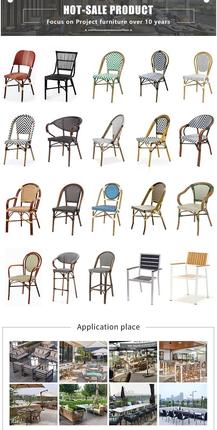 Hot Sale Outdoor Furniture French Style Cafe Bistro Rattan Chairs Restaurant Furniture Modern Stackable Packing 30PCS