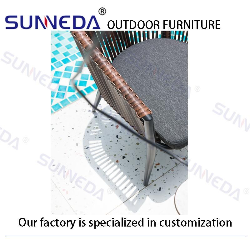 Comfortable Outdoor Garden Rattan Woven Chair and Aluminum Pipe Rock Board Tabletop