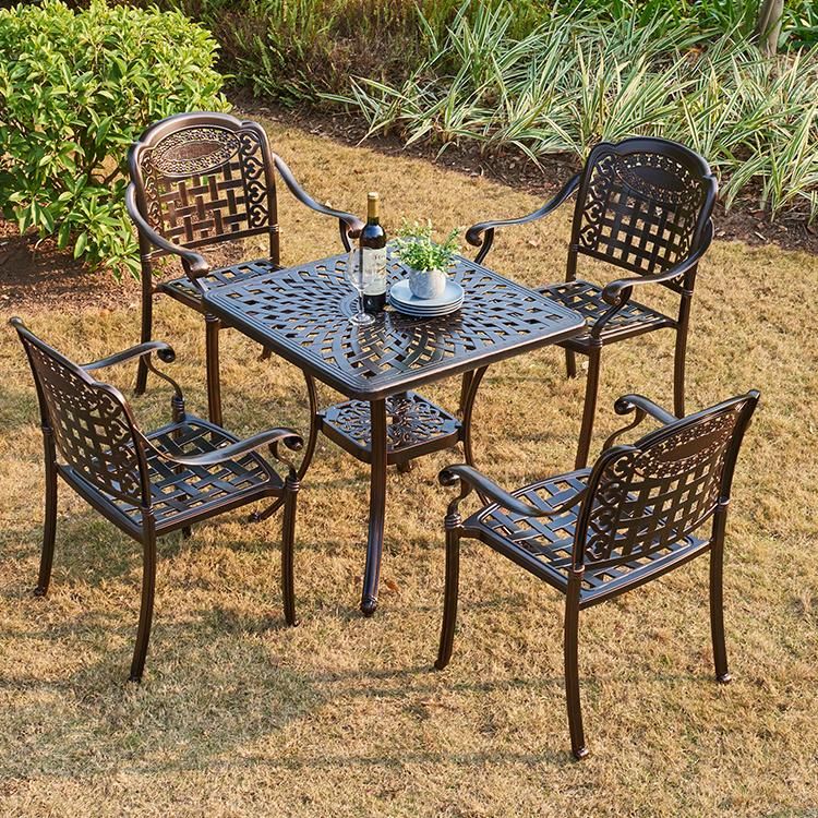 Direct Sale Cast Aluminum Patio Furniture Table Conversation Set for Bistro