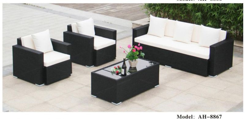 Outdoor Garden Rattan Furniture Sets with Three Person Sofa and Chairs and Table for Sale